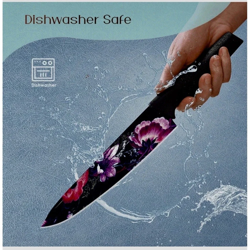 Astercook Knife Set 6 Piece Flower Kitchen Stainless Steel 6 Blade Guards Black‎